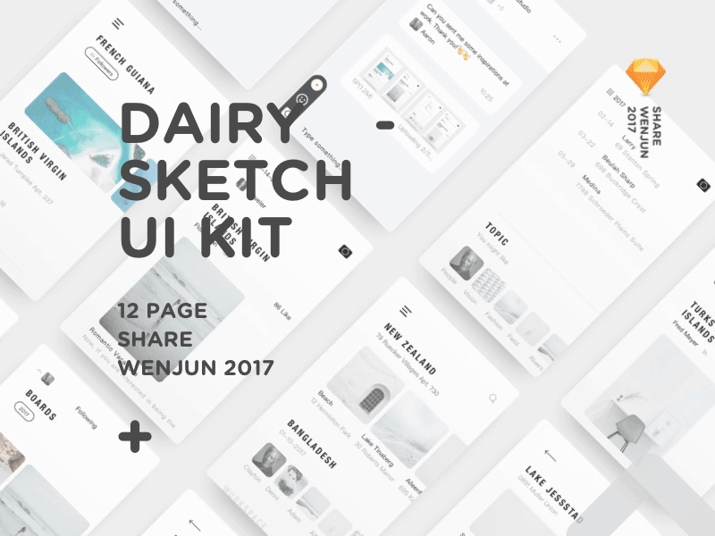 Dairy UI Kit apple clean connect demo diary free freebie inspiration interaction interface sketch white