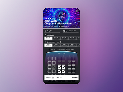 Movie Seat Booking App (2/4) bookin dailyui design figma mobile movie movie app seat ui