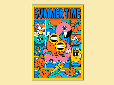 Summer Time cartoon illustration vector
