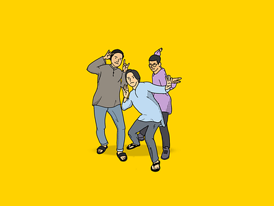 Happy Three Friends illustration line art simple illustration