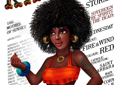 Kaobie african afro black chatacter design curly digital painting fire girl character hairstyle illustration india lady love mayan oragne red wacom women