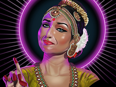 Natyam dance dancer digita arts digital painting drama expression feel folk ance girl illustration hairstyle illustration india lighting lord love makeup neon pink shivan traditional art