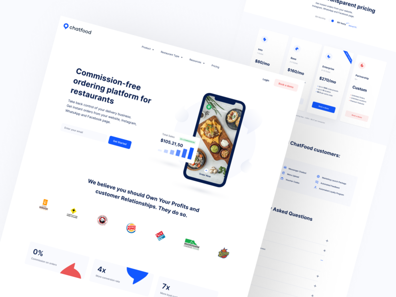 ChatFood - additional pages analitycs b2b b2c delivery facebook food food and drink google instagram marketing order order management product design restaurant social network ui ux user experience user interface web design website