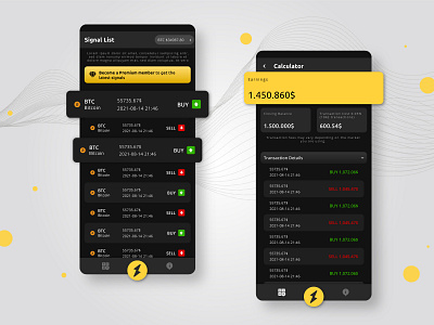 Crypto Signal App Design app branding coin crypto currency dark design finance graphic light mobile mode money signal ui ux
