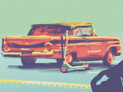 Car detail of WIP illustration car chevrolet electric illustration old car photoshop scooter voi