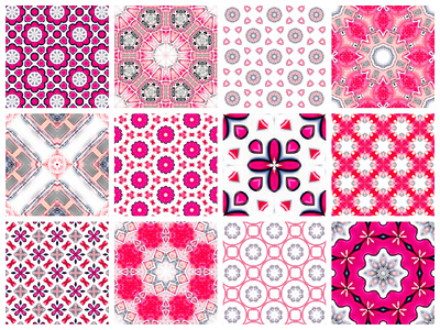Pink kaleidoscopic patterns 2d art colorful fabric print fashion illustration kaleidoscopic patterns pink surface print textile design