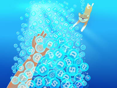 Cryptocurrencies (editorial) bitcoin blockchain blue bubble colorful crypto crypto bubbles dogecoin drowning editorial illustration sandbox shiba inu tether vector web3