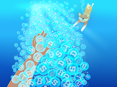 Cryptocurrencies (editorial) bitcoin blockchain blue bubble colorful crypto crypto bubbles dogecoin drowning editorial illustration sandbox shiba inu tether vector web3