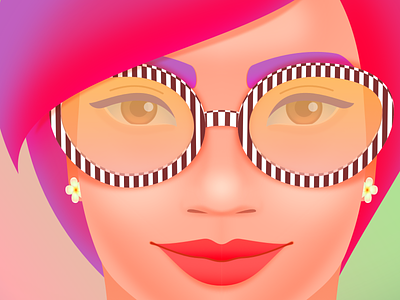 Vector character: young woman in sunglasses 2d art close up colorful colourful editorial girl in sunglasses illustration positive purple haired red haired woman stripes tropical woman face woman illustration