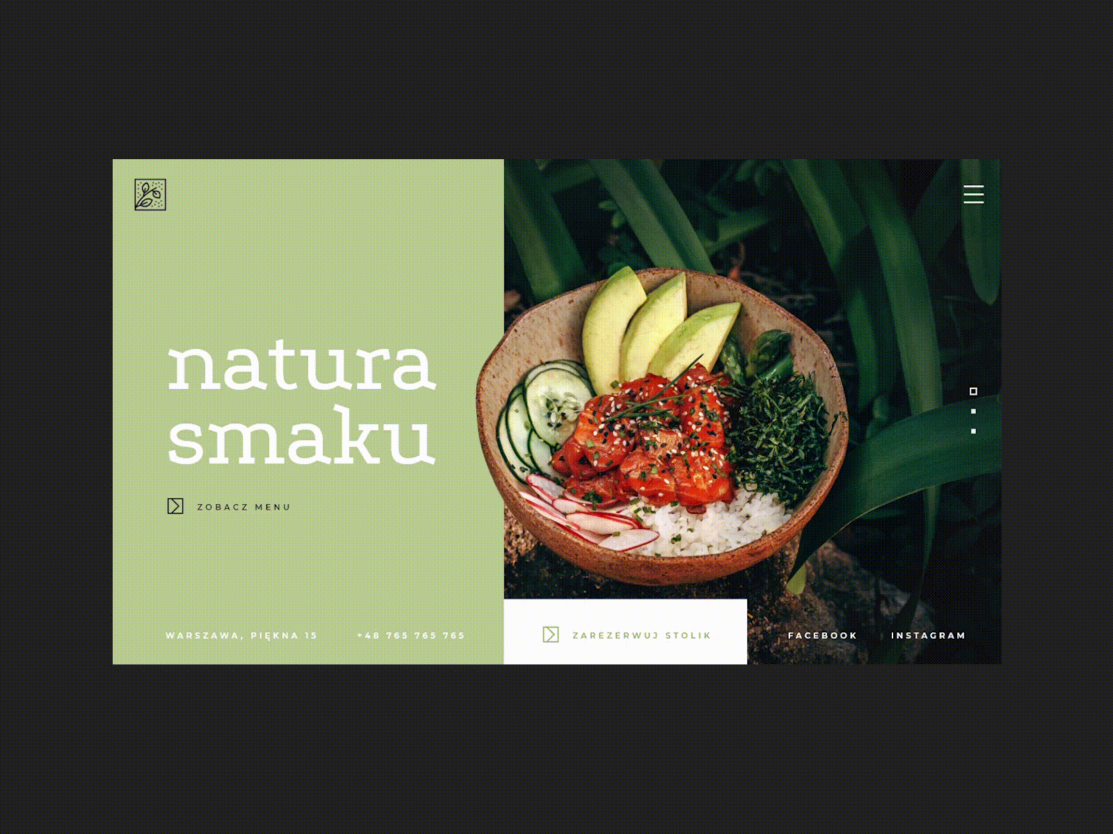 Nat Ura - Raw Food Restaurant animated animation branding design food raw restaurant simple typography uiux web web design webdesign website
