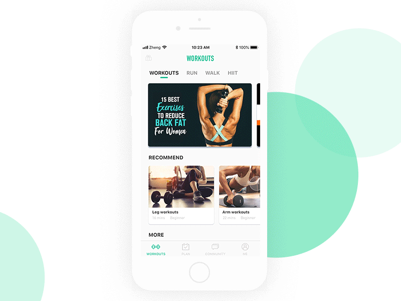 Workouts app fitness green ui workout