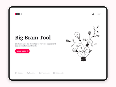 Big Brain Tool Landing Page brain burger menu education illustration ipad landing page light bulb logo marketing partners pink product sales tool web web design web page website