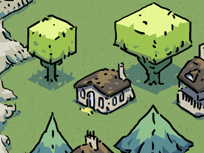 Trees, Houses and a bit of green. cel shading game green house isometric meadow outline symmetrain tannenbaum tree