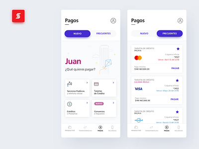 Scotiabank Colpatria App - Payments New Vs. Frequent app bank banking cards design digital factory favourites finance flat illustration interface ios menu payment payment app scotiabank ui user inteface ux website