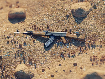 Abandoned AK47 3d ak47 blender cycles desert gun isometric nature orthographic render rock rocks