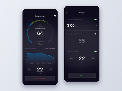 Charger App app charger clean dark dashboard data design electric electric car graph innovation interface interface design ios iot sketch stat stats ui design ux design