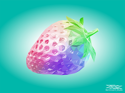 Vector Low Poly of Strawberry Fruit on Color Lighting Effect