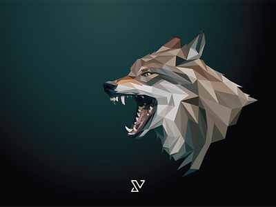 Low poly vector head of a grey wolf in high detail.