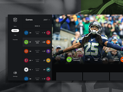 NFL CTV Concept (2017) branding football interface nfl tv ui ux