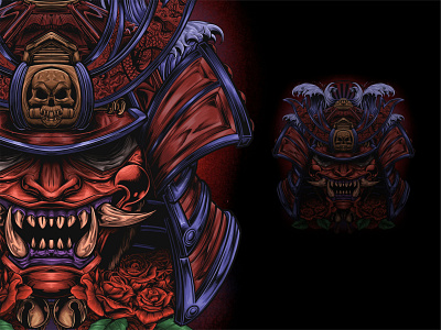 oni mask cartoon art character character concept digital 2d illustration japanese oni samurai shogun vector