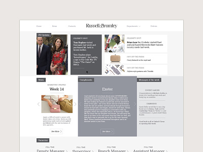 Solution Design for Russell & Bromley clean grey intranet design russell and bromley