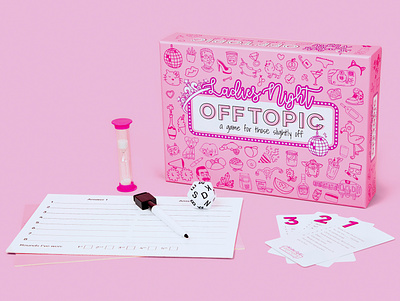 Ladies Night Off Topic board game branding game game design graphic design illustration logo packaging print