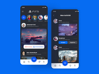 Daily UI #47 - Activity feed app application colors daily 100 challenge daily ui dark design interface ps5 ps5 app social ui ui design