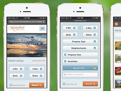 Kiawah Island Real Estate Mobile ios kiawah mobile real estate search ui web design