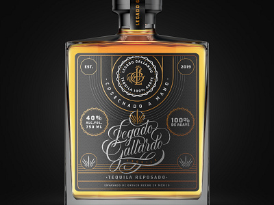 Legado Gallardo branding handlettering label lettering liquor liquor label logotype monogram tequila tequila blanco tequila reposado