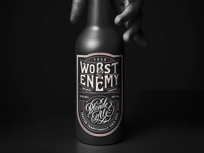 Your Worst Enemy Brewing Co. alcohol beer beer label blonde ale branding brewing handlettering lettering logo logotype
