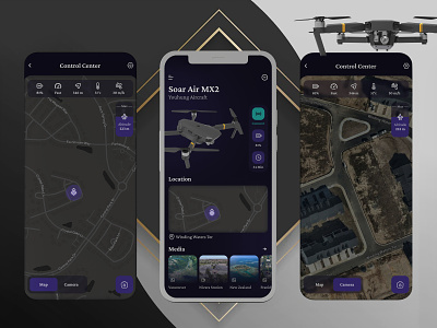 Drone Application aircraft app design application concept dark dark theme dji drone drone app drone camera mavic mobile application quadcopter ui ui design