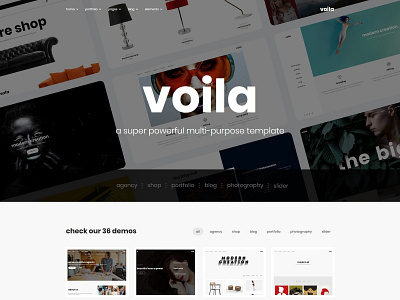 Voila - A Powerful Multi-Purpose Portfolio Template agency architect architecture clean creative desginer fullscreen gallery minimal modern multi purpose photo photography portfolio video