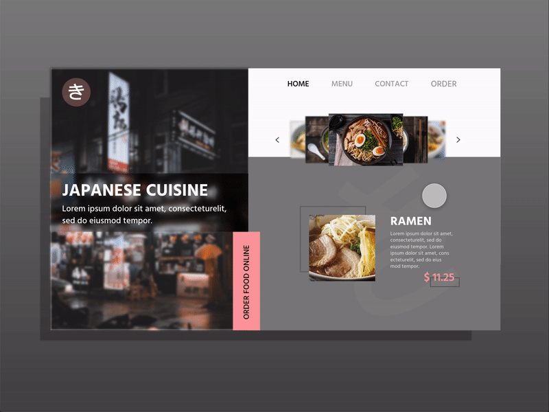 Japanese cuisine animation branding concept design food japon minimal restaurant restaurants ui web web design
