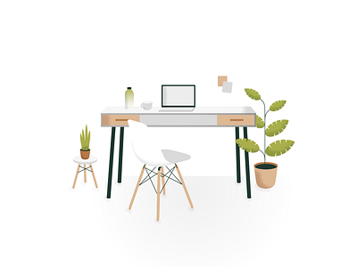 Work from home brown clean desk furniture geometric geometric design green greenery home office illustration office plants vector vector illustration