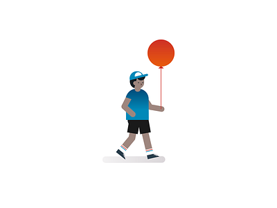 Kid with balloon balloon blue character characterillustration child children clean fun geometric geometric design geometry gradient happy illustration kid red simple vector vector illustration walking