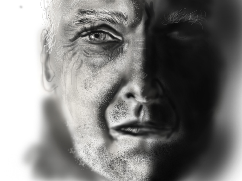 Older man values shadows black and white digital art portrait drawing art digital digital portrait