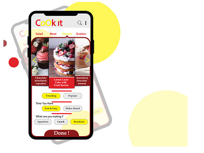 Cookit cake conception cook cooking design food food app illustrator design redisign ui uikit yellow