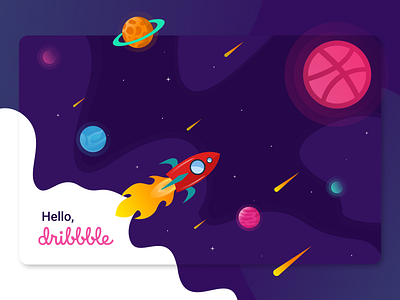 Hello, Dribbble! debut debutshot design designs flat flatdesign illustraion outerspace vector