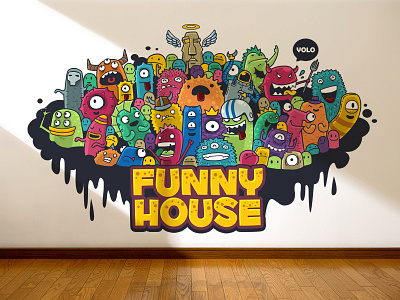 Doodle Monster cartoon character concept cute decorate doodle funny illustration monster office wall