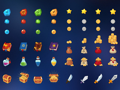 Basic Game Elements Vector asset book coin element free game gem icon potion star treasure vector