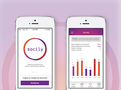 Socily App activity habits lookup mobile social app ui ux