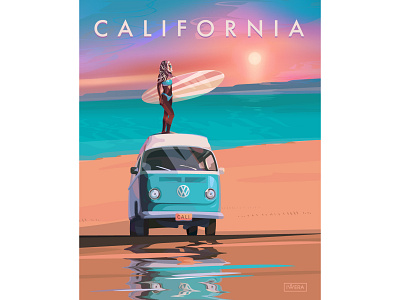 California beach bus stop cali california illustration illustration art illustrator los angeles losangeles san francisco sea sun sunny surf surfer surfing surfinggirl vector vw vw bus