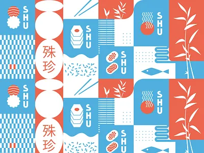 The Identity of the Japanese Fast Food Restaurant SHU adobe illustrator american designer branding cincinnati designer graphic design identity illustrator japanese logo logo design minimal packaging pattern pattern designer sushi usa usa designer vector