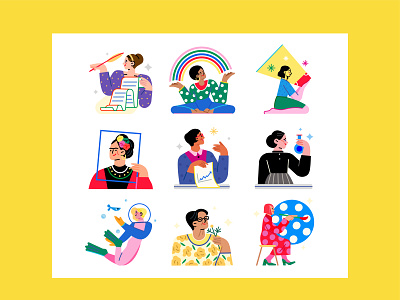 Women Creators Pitch Stickers avatar characters design concept illustration sticker stickers vector woman day