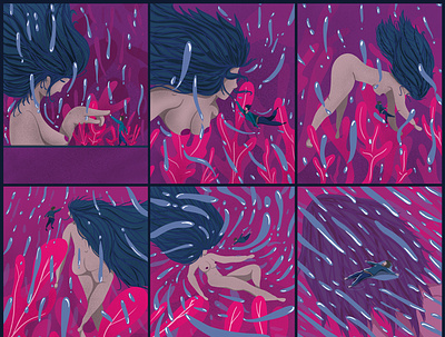 Season 2 Episode 01-06 illustration lovestory mood pink purple swim underwater
