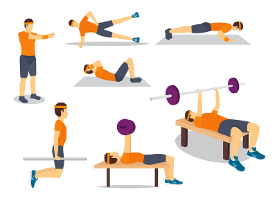 Gym Character Design Poses animation design face illustration graphic graphic design illustration illustrations motion graphics ui vector
