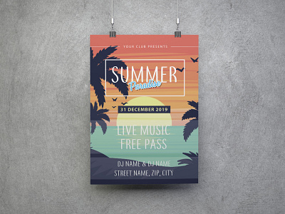 Summer Paradise branding design flat illustration minimal poster typography vector