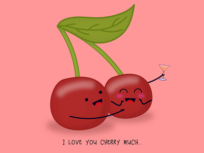 i love you CHERRY much charachter design cute design flat food funny illustration vector