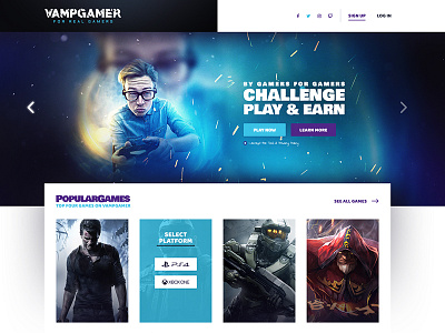 VampGamer | eSports betting platform for Gamers - Landing Page app betting clan development esports gaming landingpage platform theme wesbite wordpress
