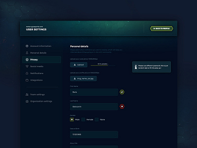 UGCeSports.gg | User settings design esports gaming matchmaking modern ragebite settings ui ux webdesign